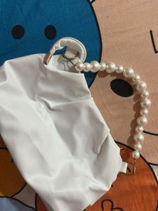 White Pearl Handle Clutch Bag