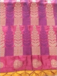 Yellow &amp; Maroon Silk Blend Saree