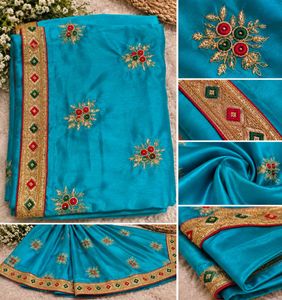 ✨ Beautiful Blue Embroidered Saree | Elegant & Sty