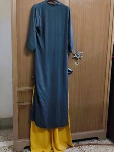 Teal Kurti with Yellow Palazzo Pants