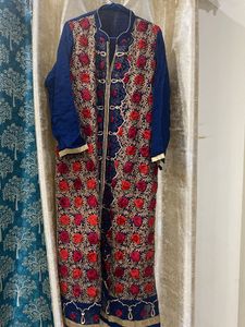 Embroidered Blue Kurti with cotton astar