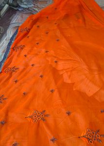 Red  and orange Embroidered georgette combo 2 sare