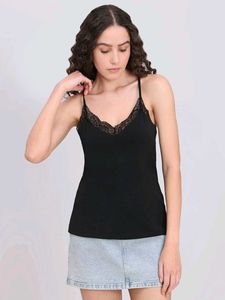 Black Lace Trim Camisole Slip