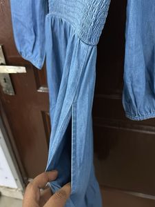 GAP Denim Smocked Midi Dress