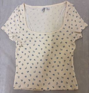 PICOT-TRIMMED RIBBED T-SHIRT H&M