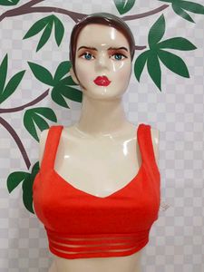 (928)Red Sleeveless Crop Top