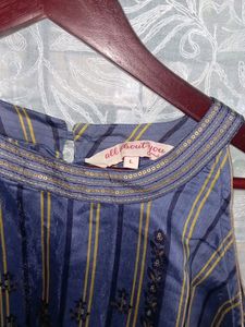Blue Vertical Stripped Long Kurta Nice Neckline
