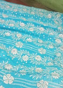 Blue Embroidered Saree with blouse