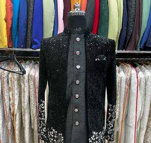 Men's Black Embroidered Sherwani