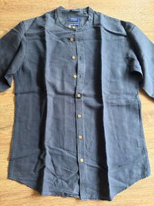 Men's Long Sleeve Band Collar Linen Shirt