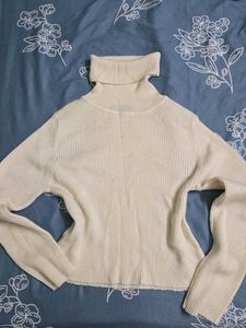 Cream Ribbed Turtleneck Sweater