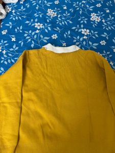 Mustard Yellow Knit Sweater with White Collar