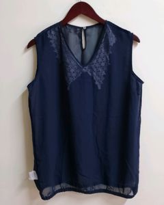 Navy Lace Collar Sleeveless Top