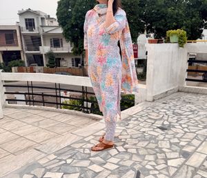 Multicoloured Floral Cotton Suit Set