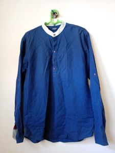 Men's Blue mandarin Collar Casual kurta Shirt