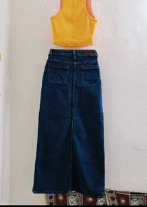 Denim Maxi Skirt with Slit