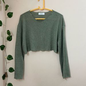 Green Cropped Long Sleeve Top