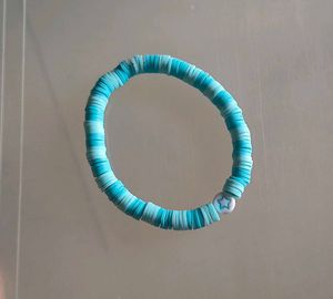 Blue Heishi Beaded Bracelet with Heart Charm
