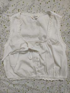 Lace Trim Button-Up Top