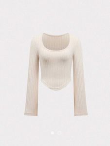 Cream Ribbed Long Sleeve Top
