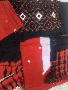 Embroidered Black &amp; Red dress material