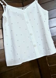 GINGER Women White Pearl Beaded Sleeveless Top