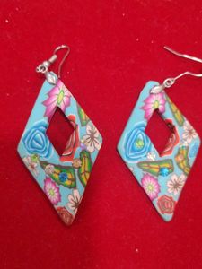 Blue Floral Dangle Earrings