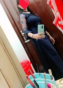 Navy Blue bodycon Gown with Sheer Sleeves