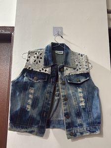 Denim Vest with Lace Detailing