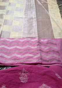 Elegant Cream &amp; Pink Woven Silk Saree