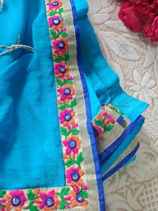 Blue Saree With Colorful Embroidery Blouse