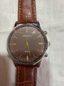 Men's Geneva Watch with Brown Leather Strap