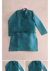 Teal Jacquard Kurta Set