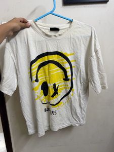 White Graphic Smiley Face T-Shirt