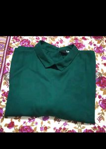 Green Styled Back Top With Shirt Collar
