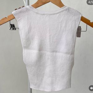 White Knit Top with Lion Head Buttons