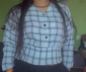 Checked Button-Up Cropped Top