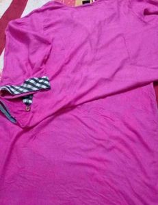 Fuchsia Kurta with Checkered Pocket Detail