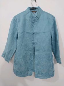 Blue Mandarin Collar Kurti Top