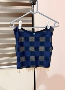 Navy Blue Kurta Set with Sheer Overlay
