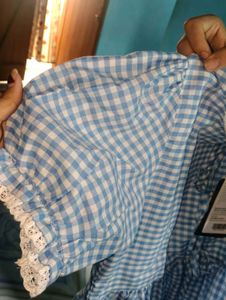 Cute Blue Gingham Peplum Top