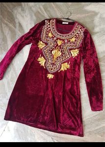 Embroidered Velvet Tunic Dress