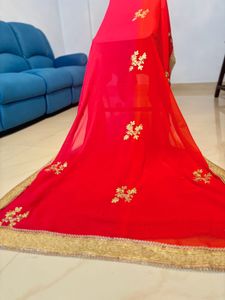 Vibrant Pink &amp; Coral Embroidered Saree