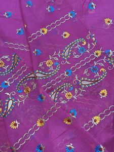Pink embroidered fabric.