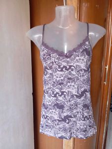 Purple Floral Lace Trim Cami Top