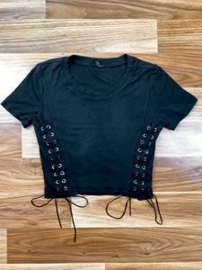 y2k Black Lace-Up Crop Top🖤