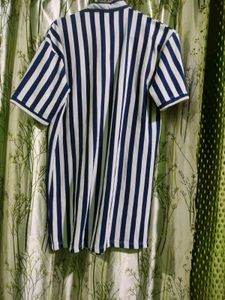 Men's Striped Band Collar Shirt