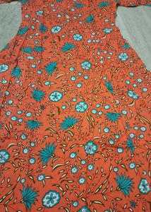🟠Orange Floral Print Anarkali Kurta