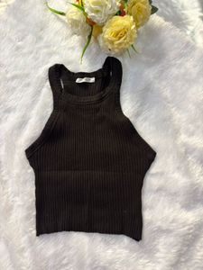 Ribbed Black Crop Tank Top