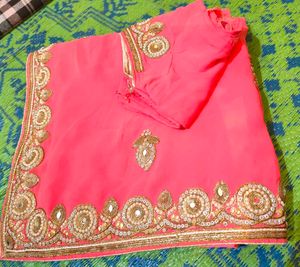 pink heavy georgette saree